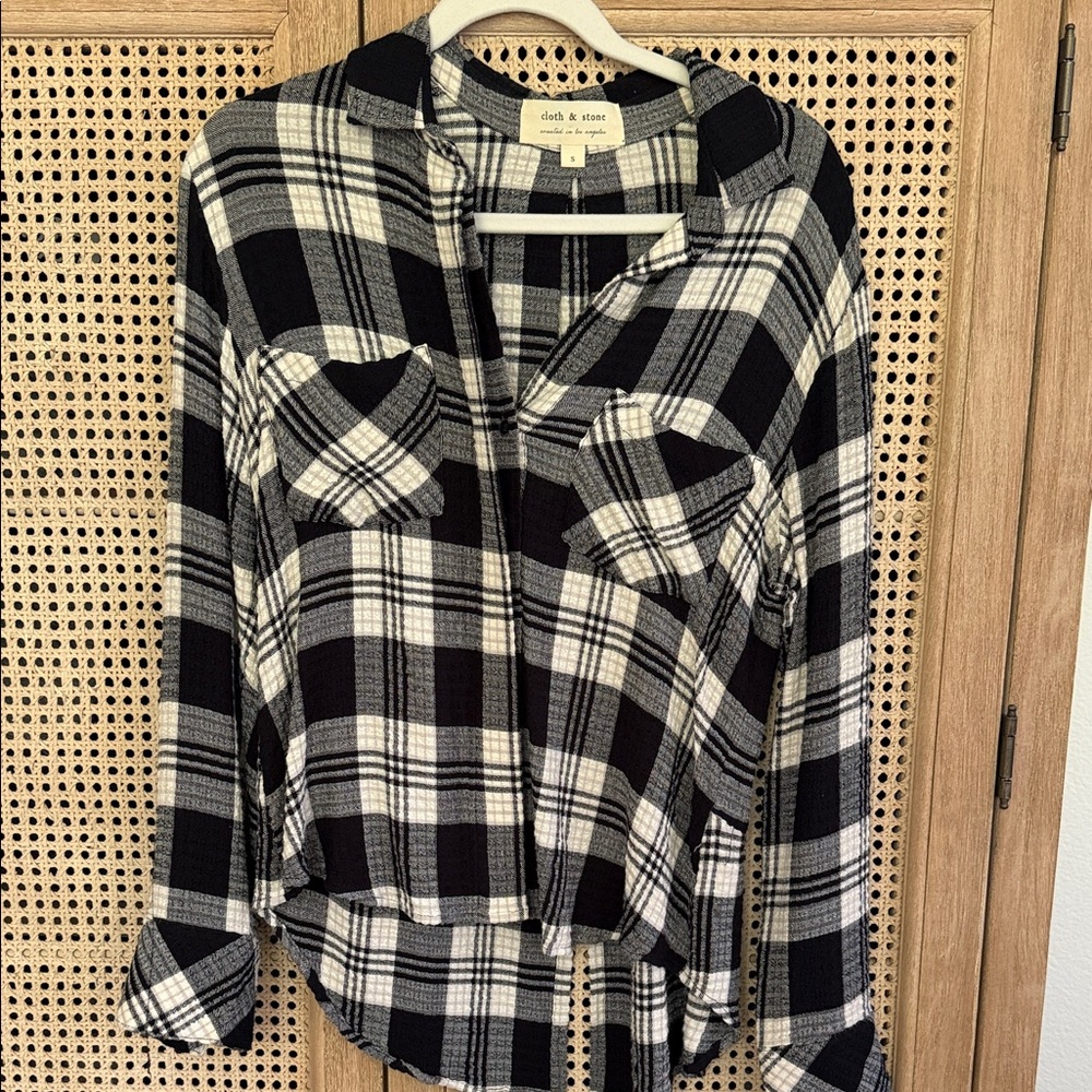 cloth & stone Black and White Plaid Shirt Jacket